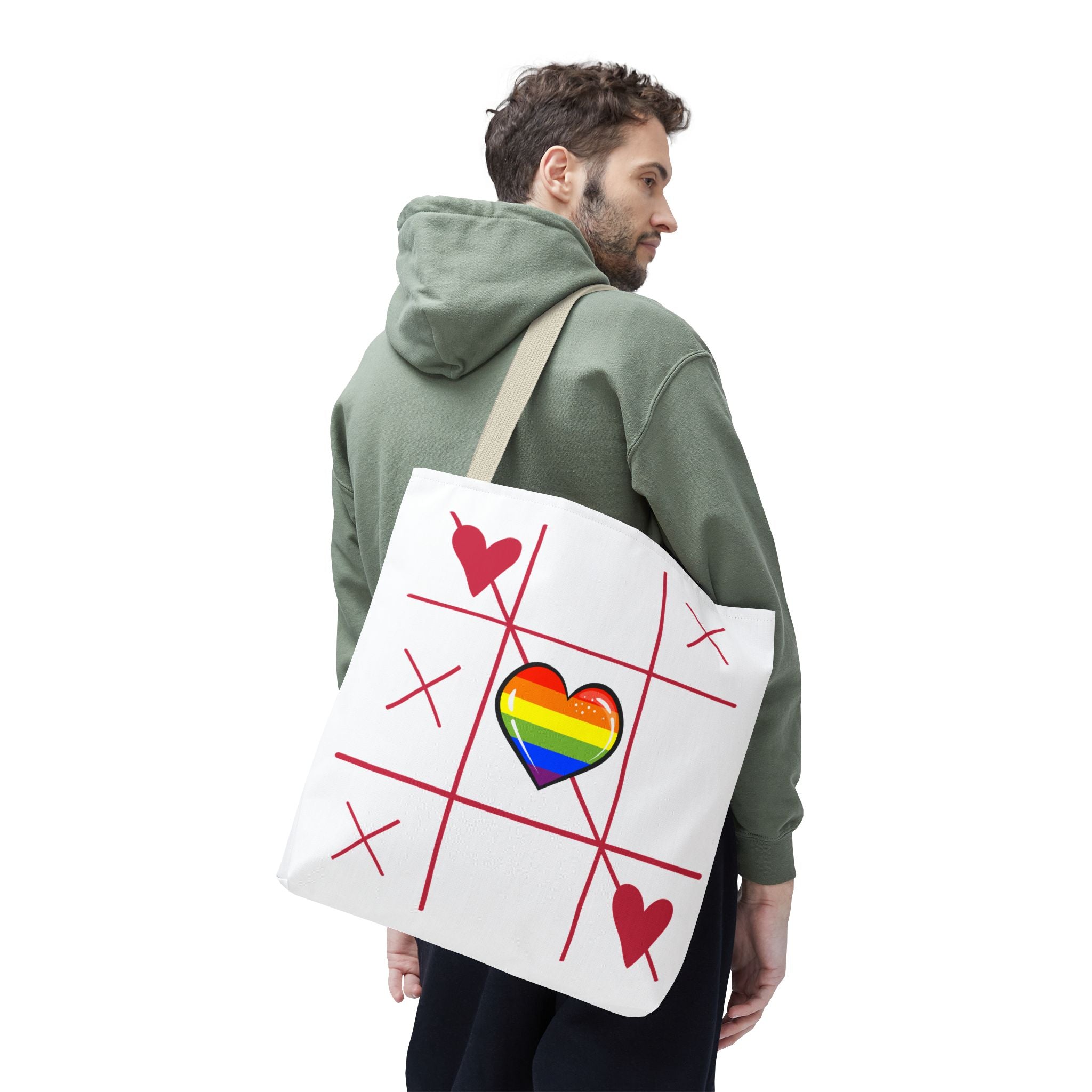 Rainbow Love Tote Bag – Tic Tac Toe Heart, Durable Polyester, Multiple Sizes | Inclusive LGBTQIA+ Accessory | Voce Lindx