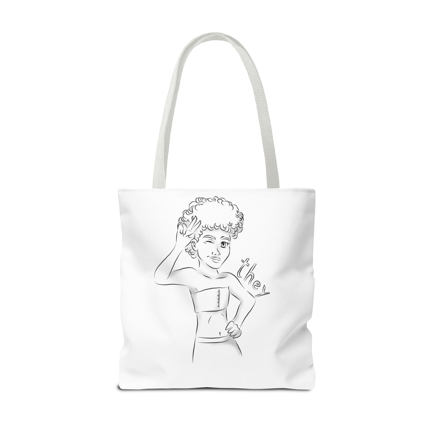 They Pronoun Tote Bag – Gender-Free, Black Line Art, Durable Polyester, Multiple Sizes | Inclusive LGBTQIA+ Accessory | Voce Lindx