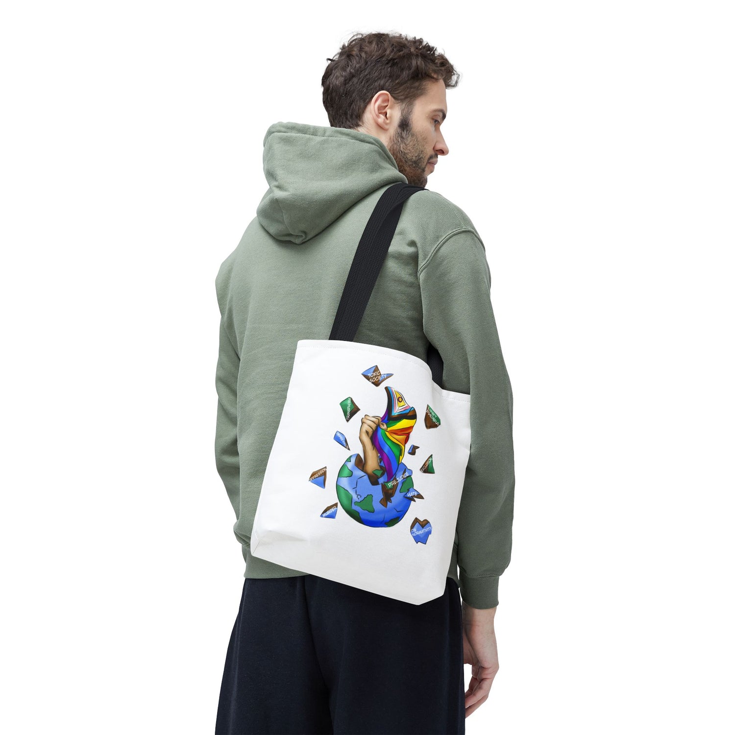 Progress Pride Flag Tote Bag – Breaking Barriers Art, Durable Polyester, Multiple Sizes | Inclusive LGBTQIA+ Accessory | Voce Lindx