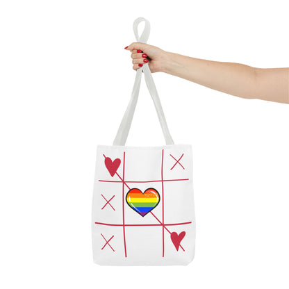 Rainbow Love Tote Bag – Tic Tac Toe Heart, Durable Polyester, Multiple Sizes | Inclusive LGBTQIA+ Accessory | Voce Lindx