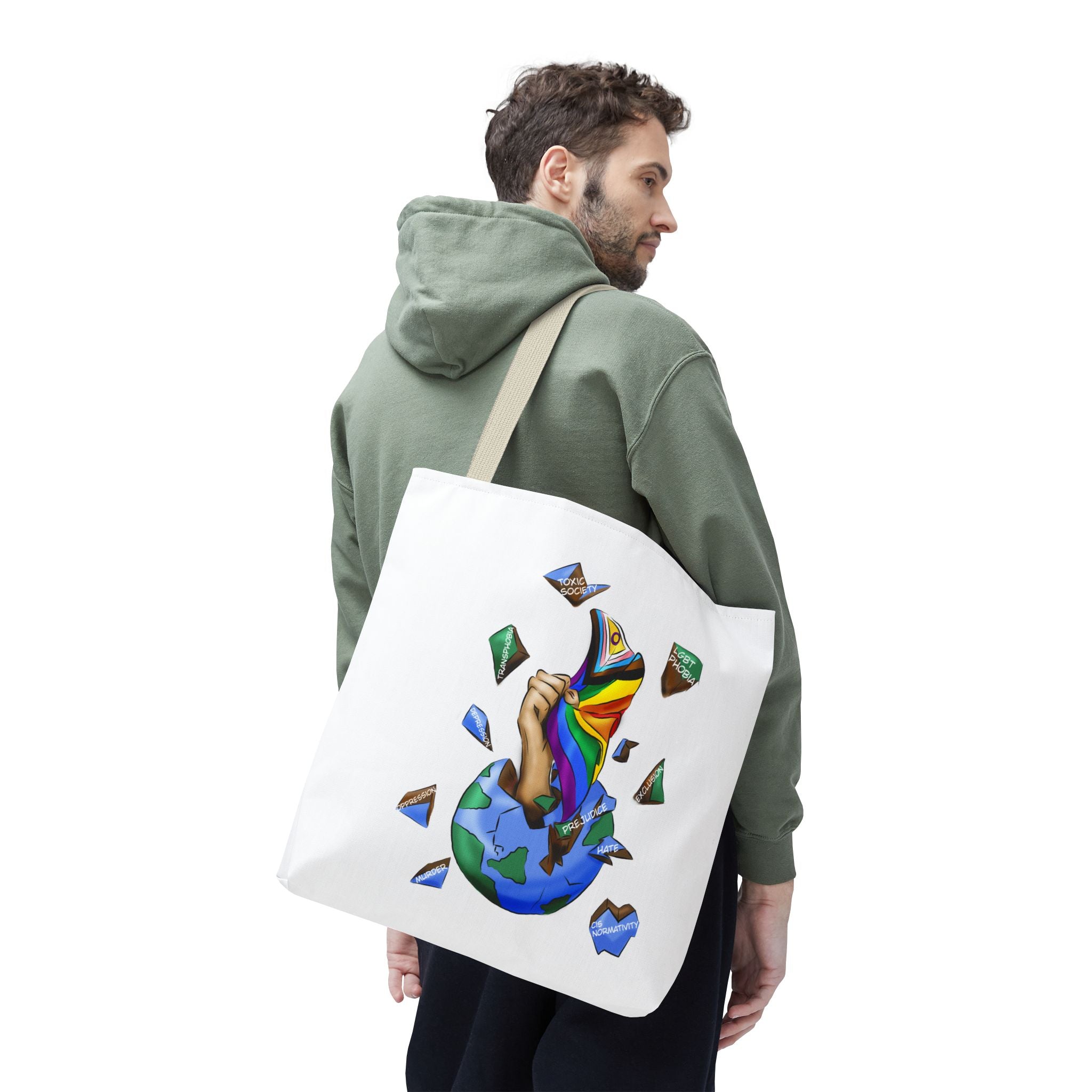 Progress Pride Flag Tote Bag – Breaking Barriers Art, Durable Polyester, Multiple Sizes | Inclusive LGBTQIA+ Accessory | Voce Lindx