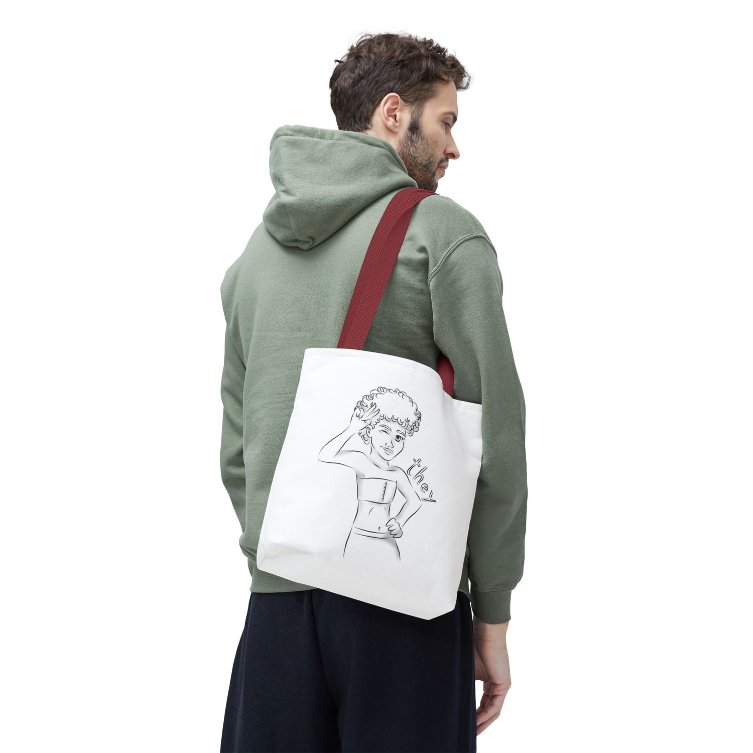 They Pronoun Tote Bag – Gender-Free, Black Line Art, Durable Polyester, Multiple Sizes | Inclusive LGBTQIA+ Accessory | Voce Lindx