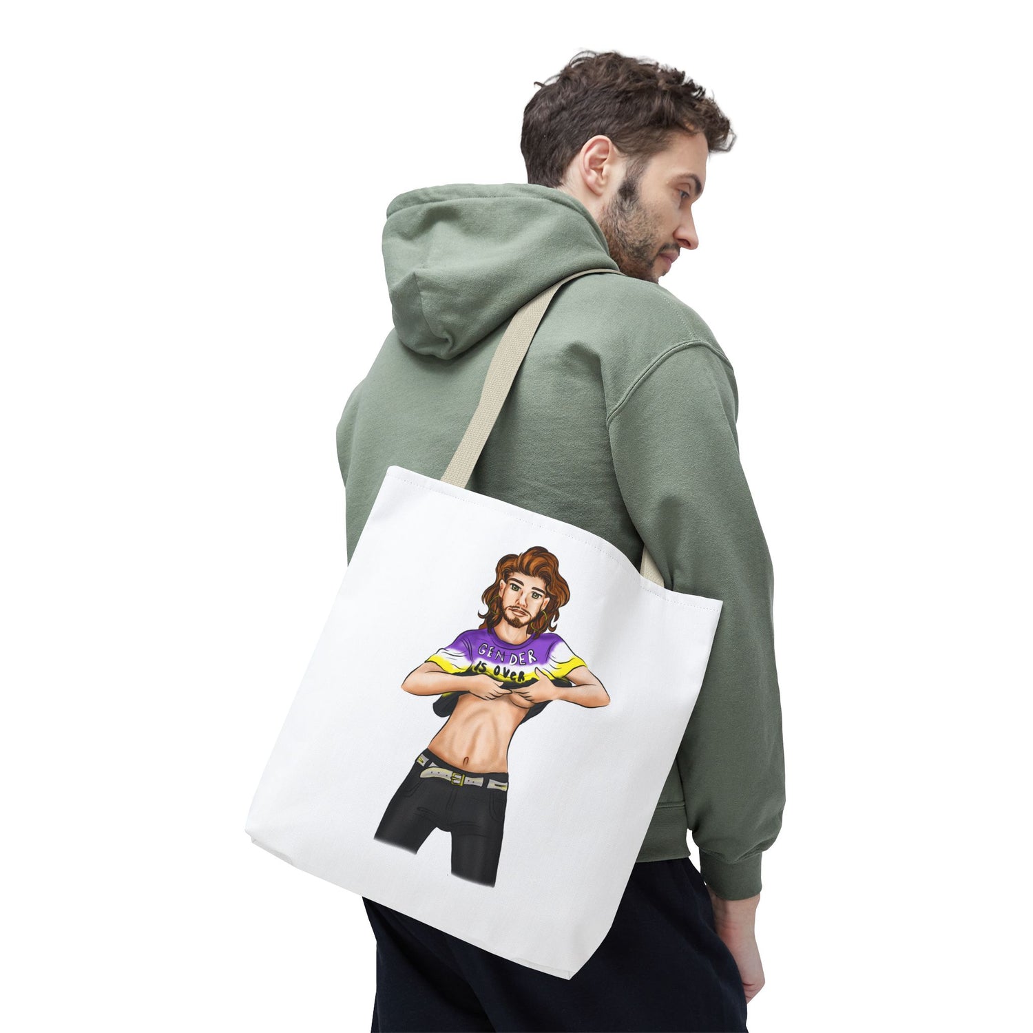 Nonbinary Pride Tote Bag – “Gender Is Over” Art, Durable Polyester, Multiple Sizes | Inclusive LGBTQIA+ Accessory | Voce Lindx