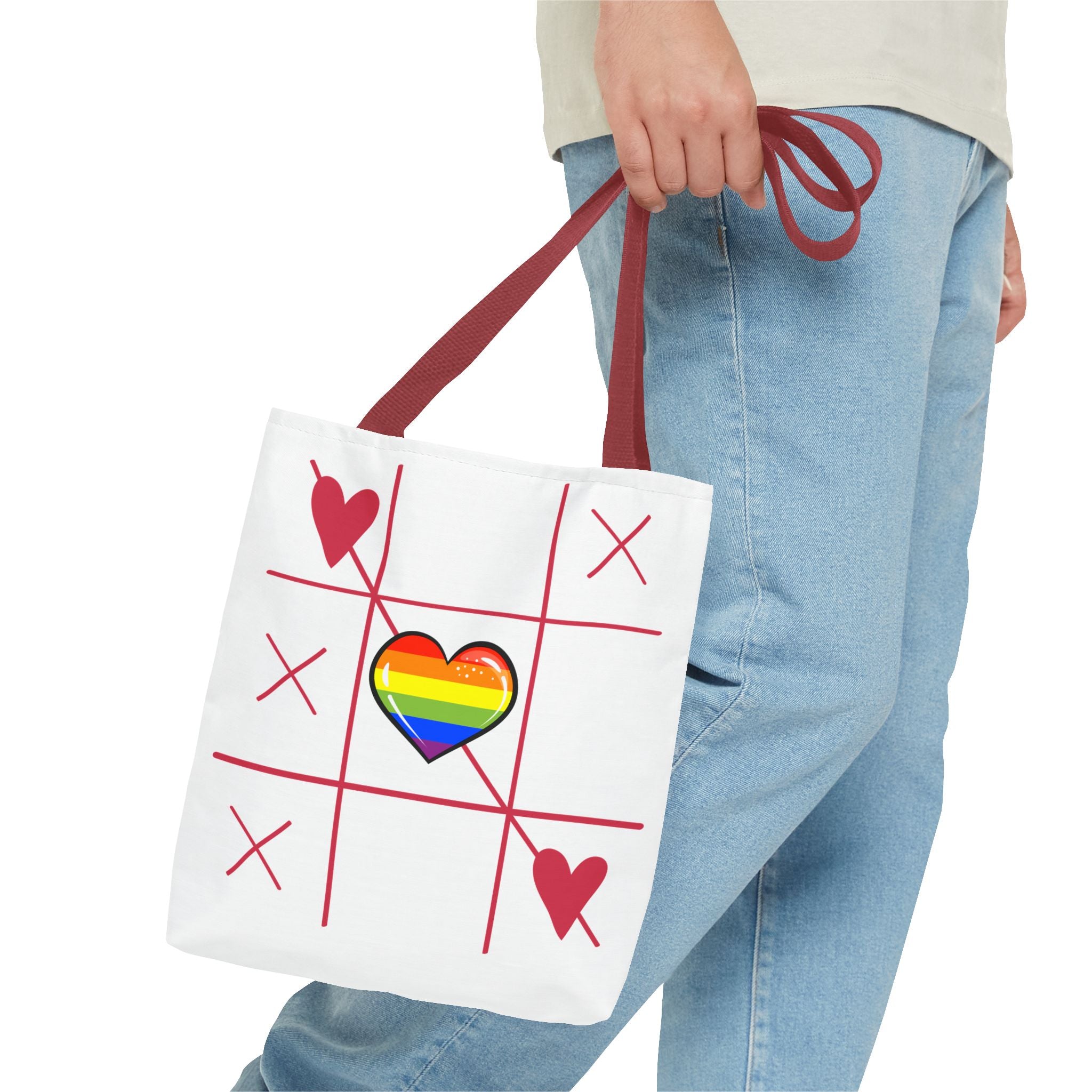 Rainbow Love Tote Bag – Tic Tac Toe Heart, Durable Polyester, Multiple Sizes | Inclusive LGBTQIA+ Accessory | Voce Lindx