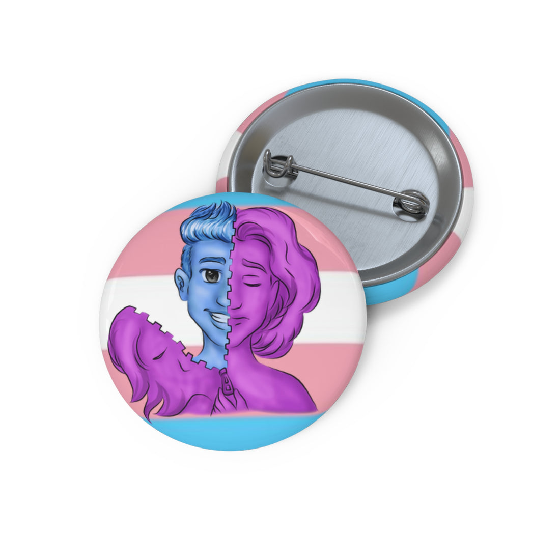 FTM Trans Pride Pin Button – Gender-Free, Transgender Flag Art, Glossy Metal, Multiple Sizes | Voce Lindx