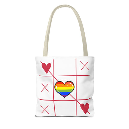 Rainbow Love Tote Bag – Tic Tac Toe Heart, Durable Polyester, Multiple Sizes | Inclusive LGBTQIA+ Accessory | Voce Lindx