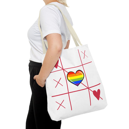 Rainbow Love Tote Bag – Tic Tac Toe Heart, Durable Polyester, Multiple Sizes | Inclusive LGBTQIA+ Accessory | Voce Lindx