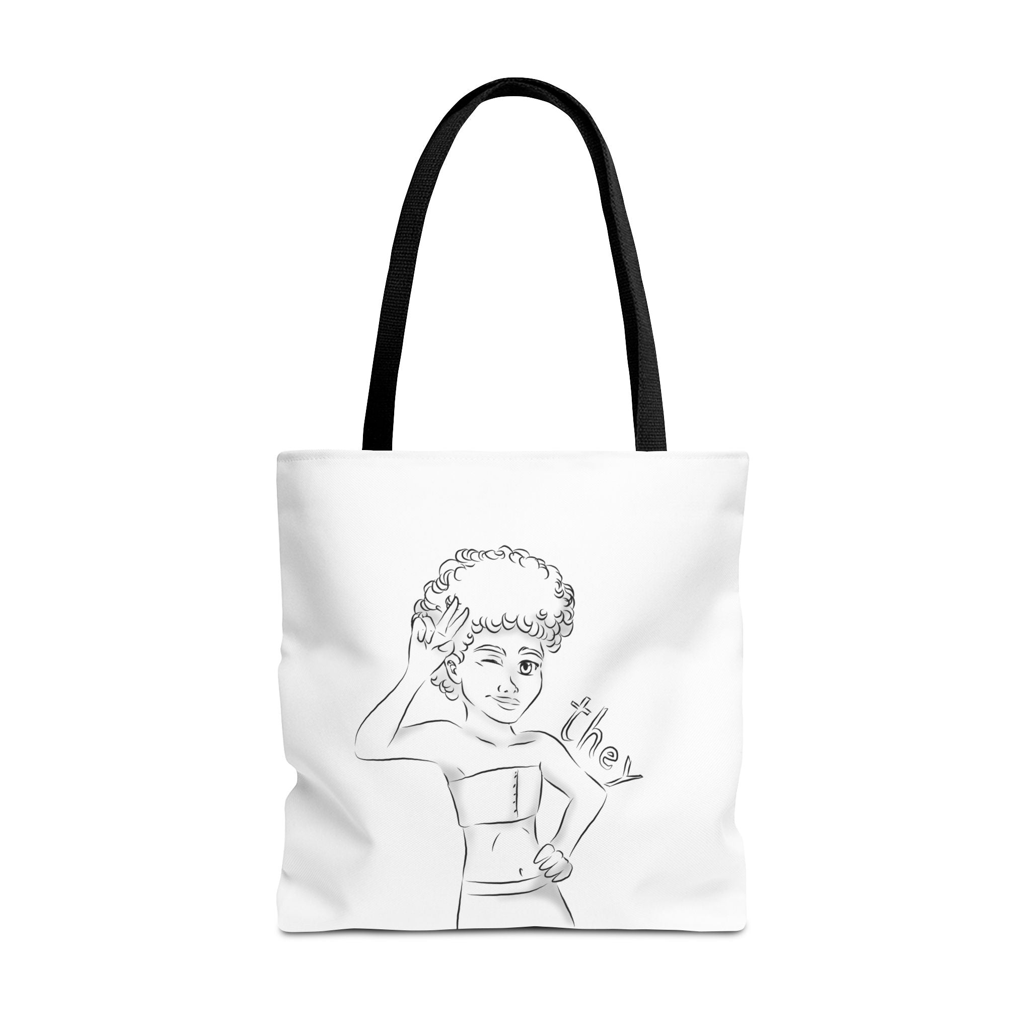 They Pronoun Tote Bag – Gender-Free, Black Line Art, Durable Polyester, Multiple Sizes | Inclusive LGBTQIA+ Accessory | Voce Lindx