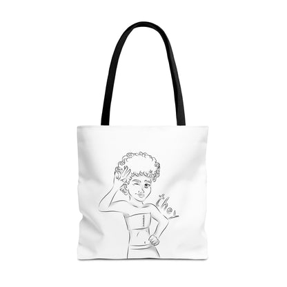 They Pronoun Tote Bag – Gender-Free, Black Line Art, Durable Polyester, Multiple Sizes | Inclusive LGBTQIA+ Accessory | Voce Lindx