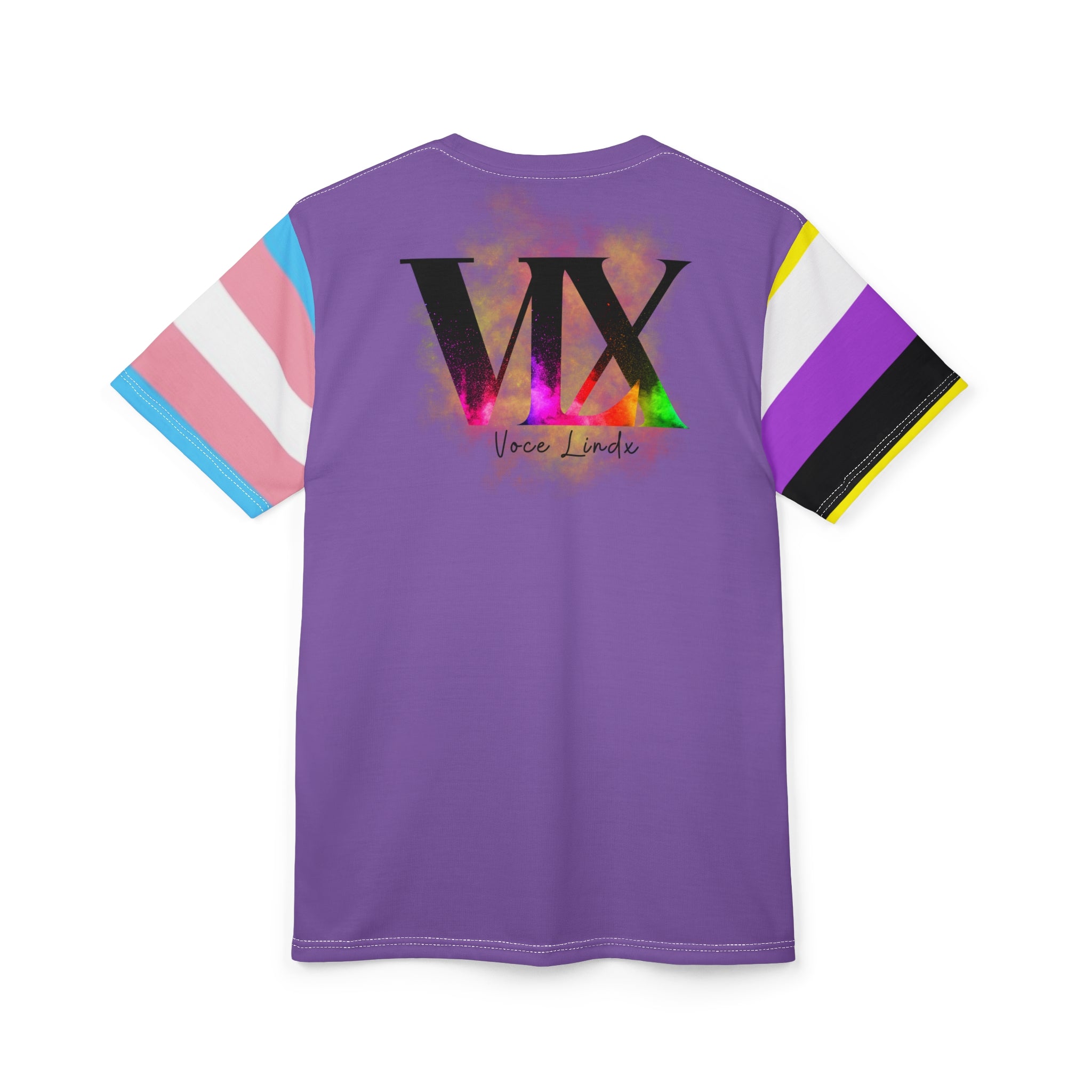HE Gender-Free Pride Tee – Trans &amp; Nonbinary Flag Sleeves, Inclusive LGBTQIA+ Fashion | Voce Lindx