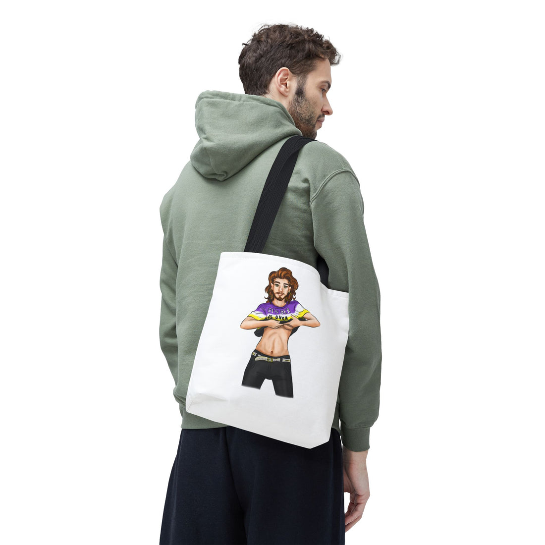 Nonbinary Pride Tote Bag – “Gender Is Over” Art, Durable Polyester, Multiple Sizes | Inclusive LGBTQIA+ Accessory | Voce Lindx