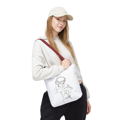 They Pronoun Tote Bag – Gender-Free, Black Line Art, Durable Polyester, Multiple Sizes | Inclusive LGBTQIA+ Accessory | Voce Lindx
