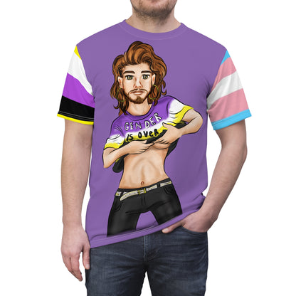 Gender Is Over Gender-Free Tee – Nonbinary &amp; Trans Pride Sleeves, Inclusive LGBTQIA+ Art, Lightweight Polyester | Voce Lindx
