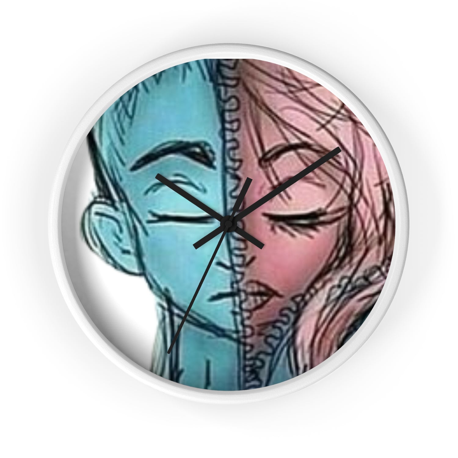 VOCE LINDX Wall Clock – Gender Expression Split Face Art – Silent Mechanism – Decorative Indoor Timepiece
