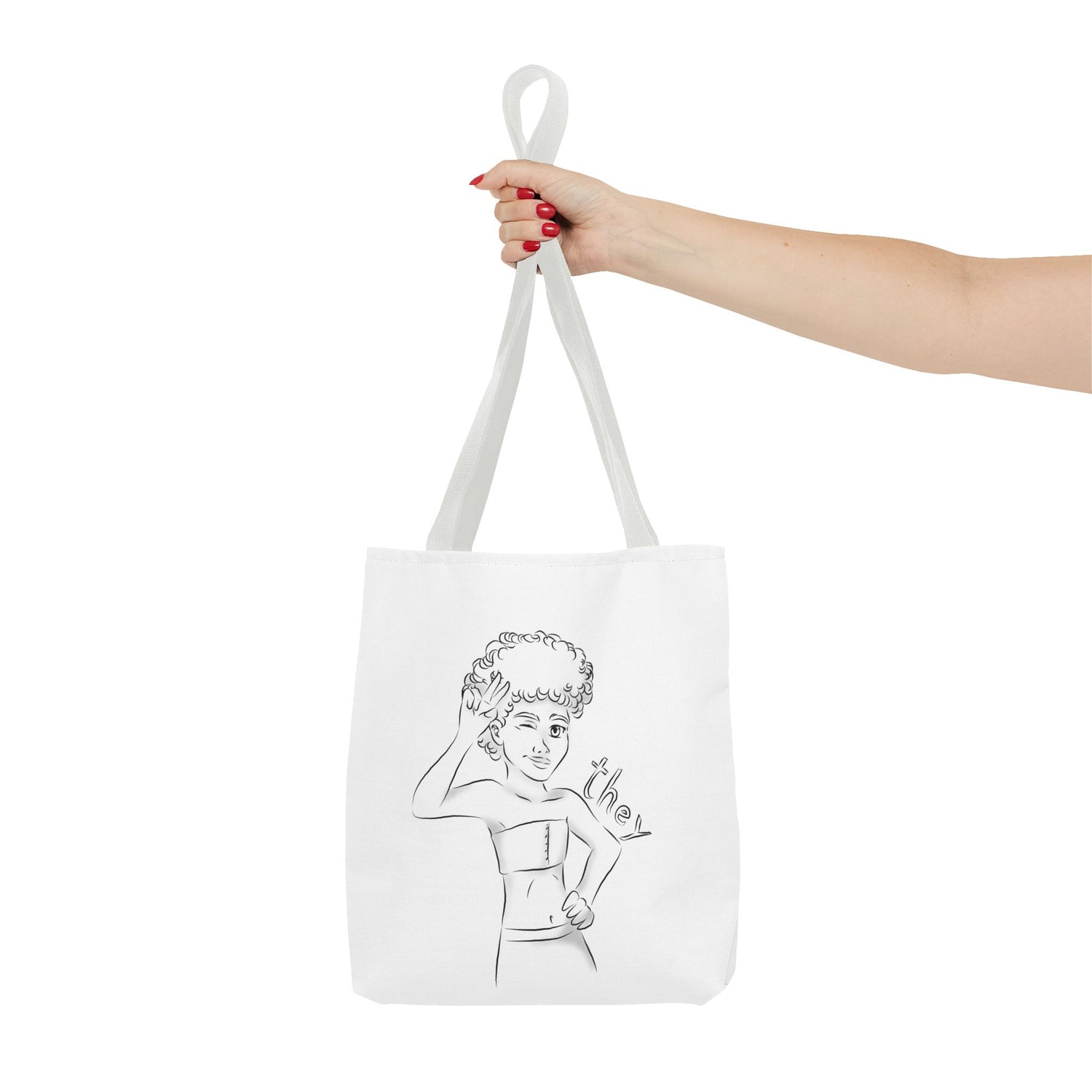 They Pronoun Tote Bag – Gender-Free, Black Line Art, Durable Polyester, Multiple Sizes | Inclusive LGBTQIA+ Accessory | Voce Lindx