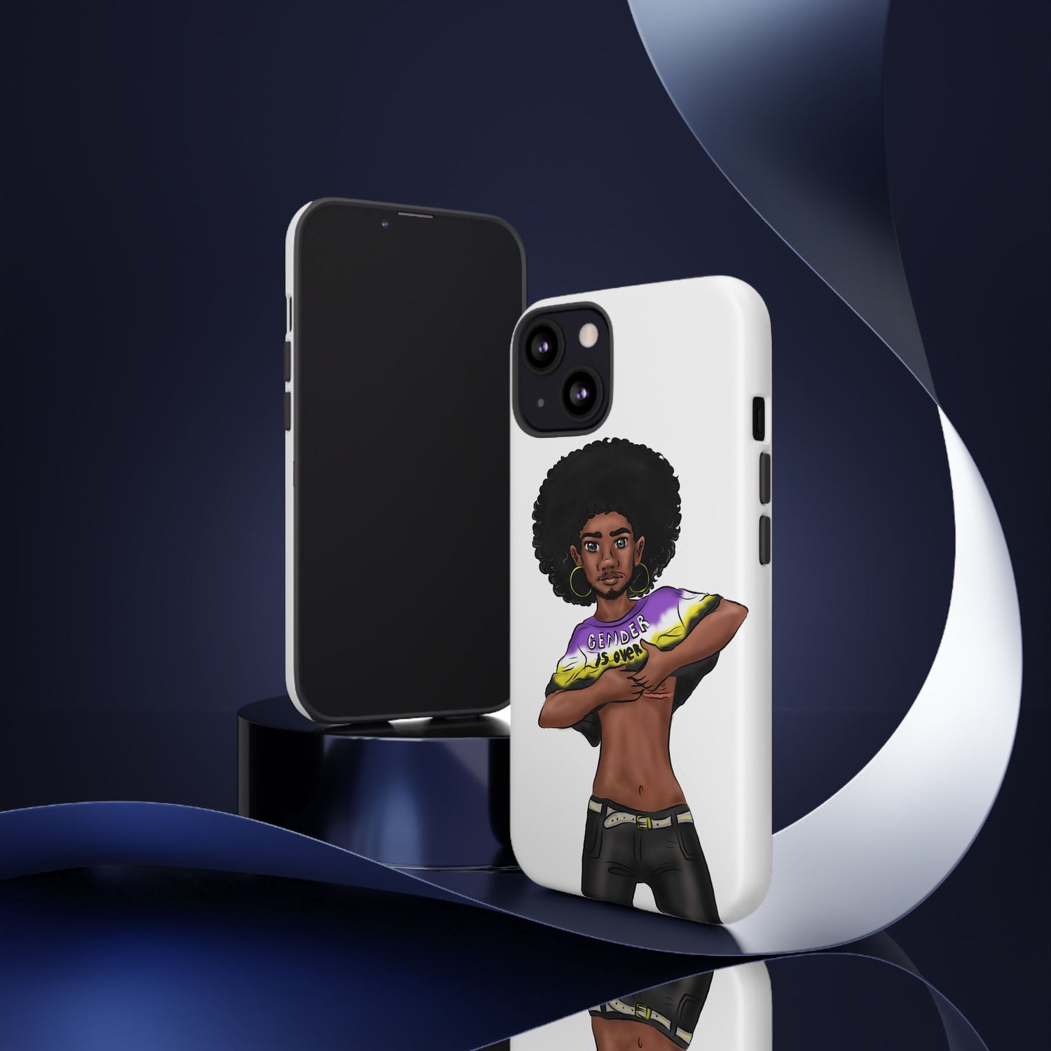 Gender Is Over Tough Phone Case – Gender-Free, Black Representation Art, Dual Layer Protection | Voce Lindx