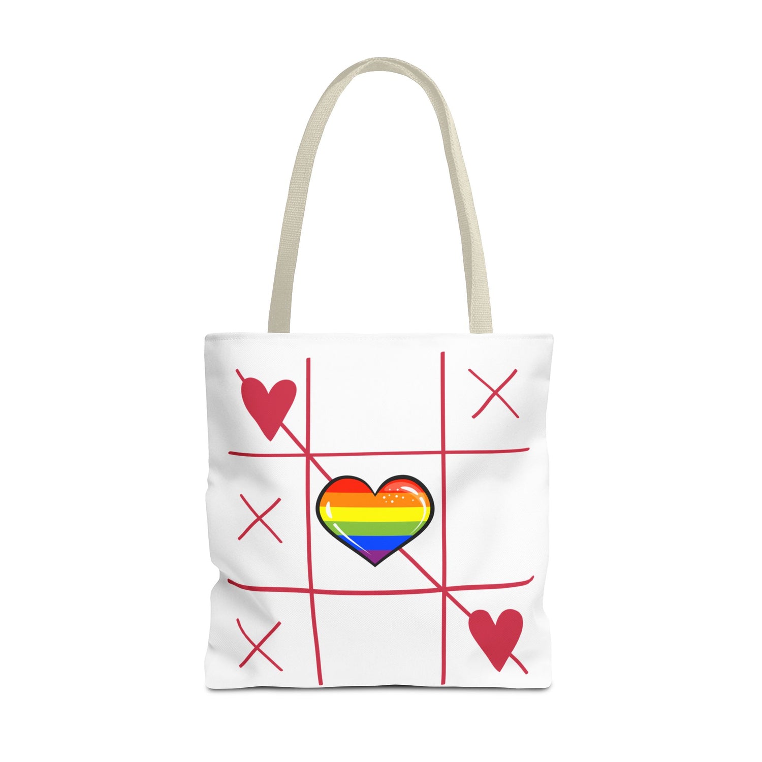 Rainbow Love Tote Bag – Tic Tac Toe Heart, Durable Polyester, Multiple Sizes | Inclusive LGBTQIA+ Accessory | Voce Lindx