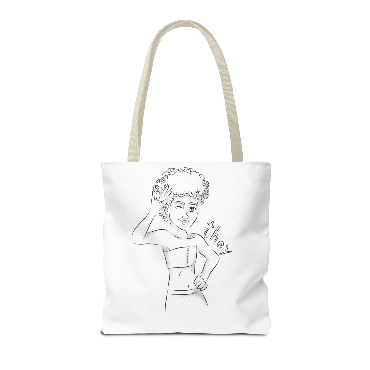 They Pronoun Tote Bag – Gender-Free, Black Line Art, Durable Polyester, Multiple Sizes | Inclusive LGBTQIA+ Accessory | Voce Lindx