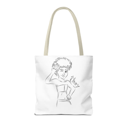 They Pronoun Tote Bag – Gender-Free, Black Line Art, Durable Polyester, Multiple Sizes | Inclusive LGBTQIA+ Accessory | Voce Lindx
