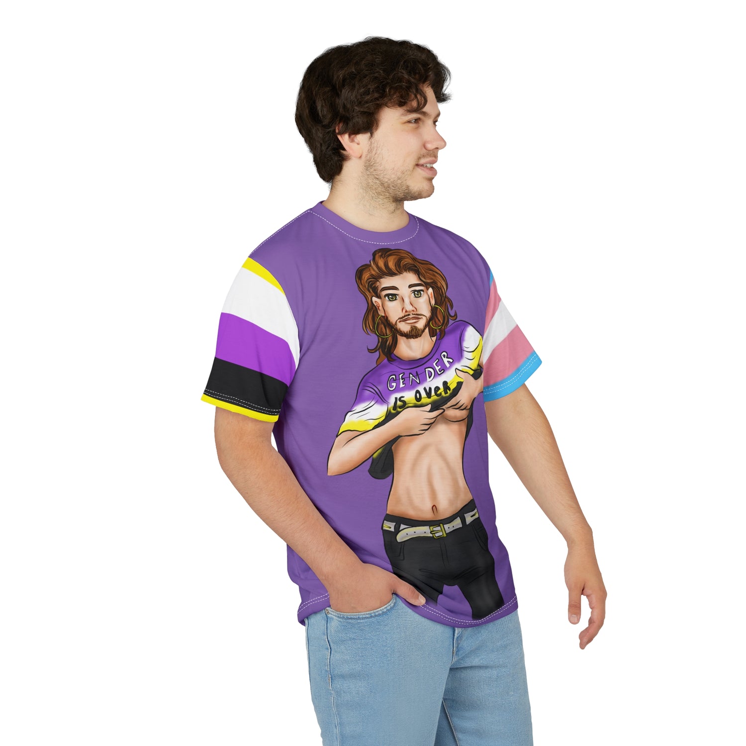Gender Is Over Gender-Free Tee – Nonbinary &amp; Trans Pride Sleeves, Inclusive LGBTQIA+ Art, Lightweight Polyester | Voce Lindx