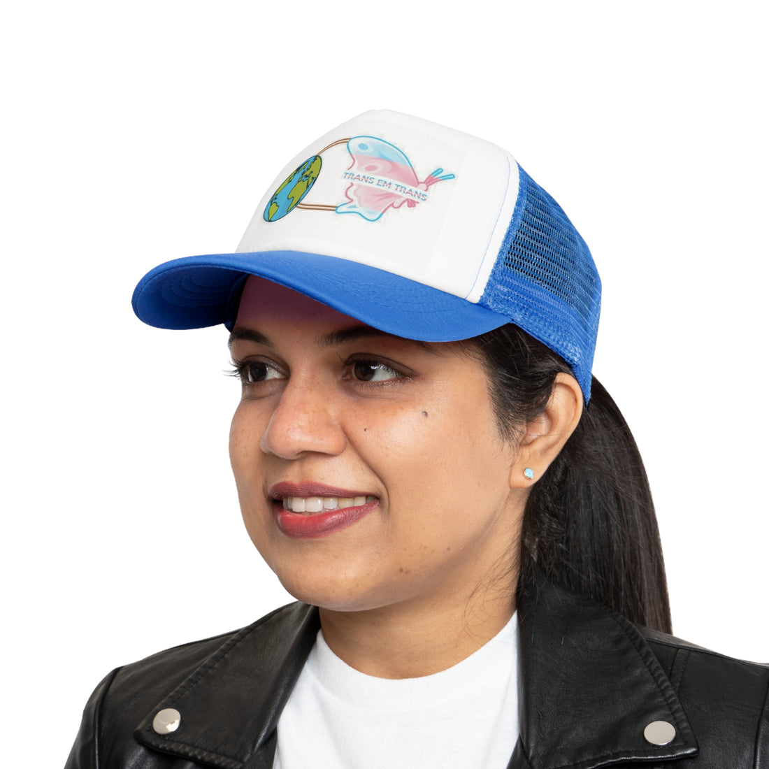 Trans Em Trans Mesh Cap – Gender-Free, Adjustable, Inclusive Pride Hat | Voce Lindx
