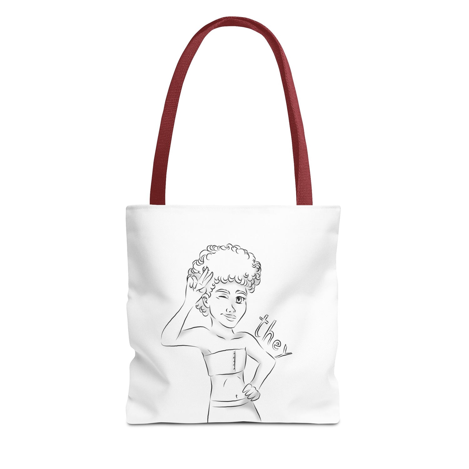 They Pronoun Tote Bag – Gender-Free, Black Line Art, Durable Polyester, Multiple Sizes | Inclusive LGBTQIA+ Accessory | Voce Lindx
