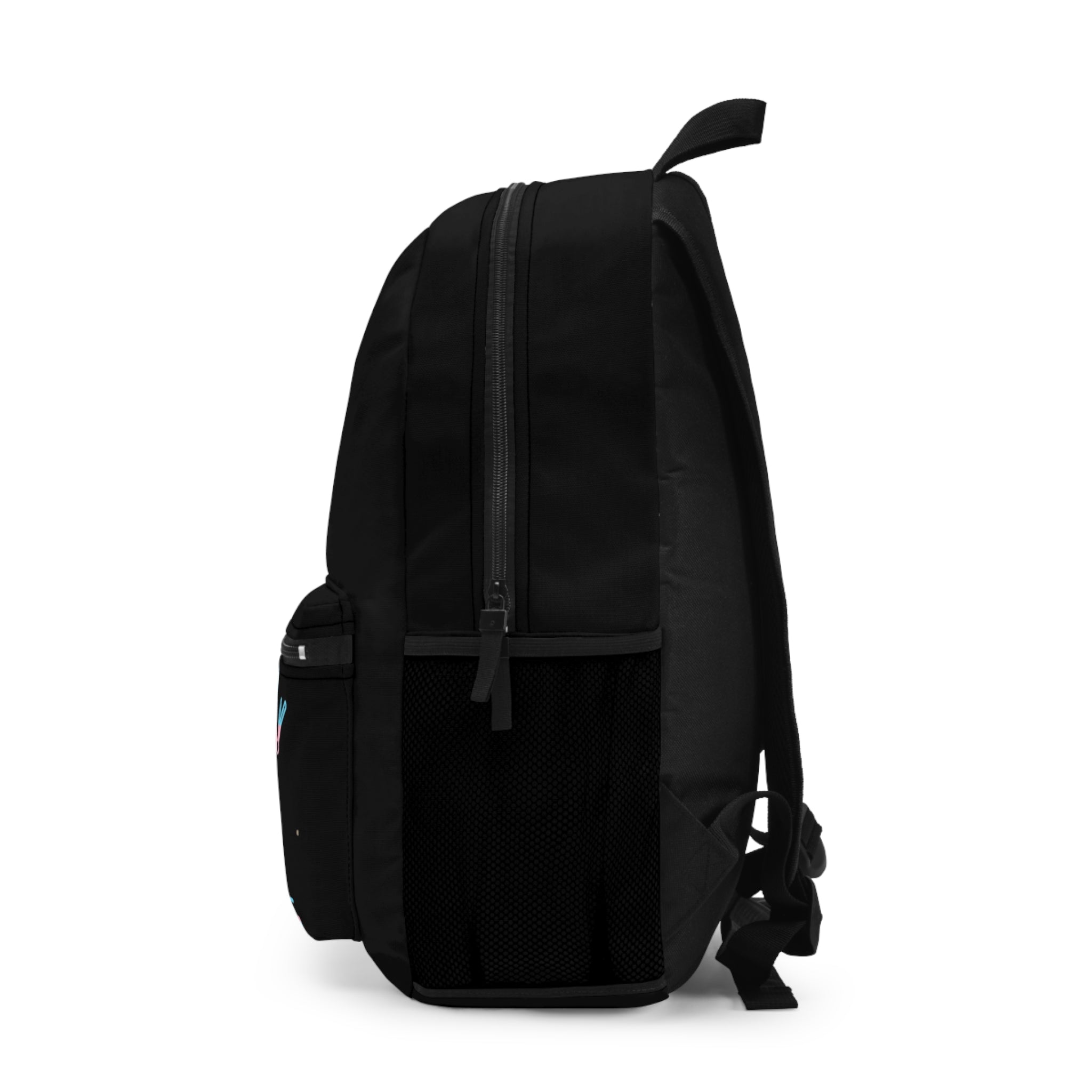Trans em Trans Black Backpack – Butterfly and Globe Print | Inclusive LGBTQIA+ Backpack | Voce Lindx