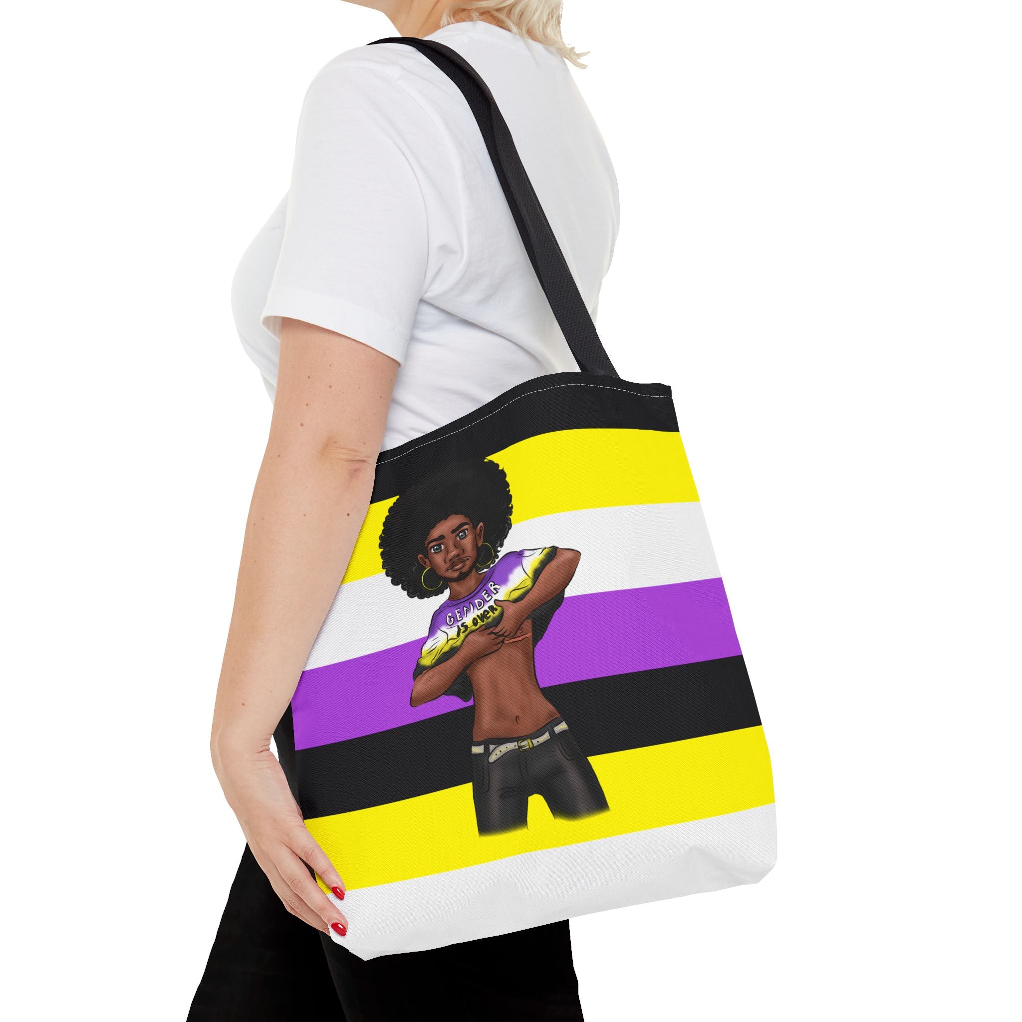 Nonbinary Pride Tote Bag – “Gender Is Over” Art, Durable Polyester, Multiple Sizes | Inclusive LGBTQIA+ Accessory | Voce Lindx