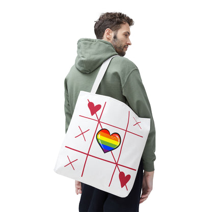 Rainbow Love Tote Bag – Tic Tac Toe Heart, Durable Polyester, Multiple Sizes | Inclusive LGBTQIA+ Accessory | Voce Lindx