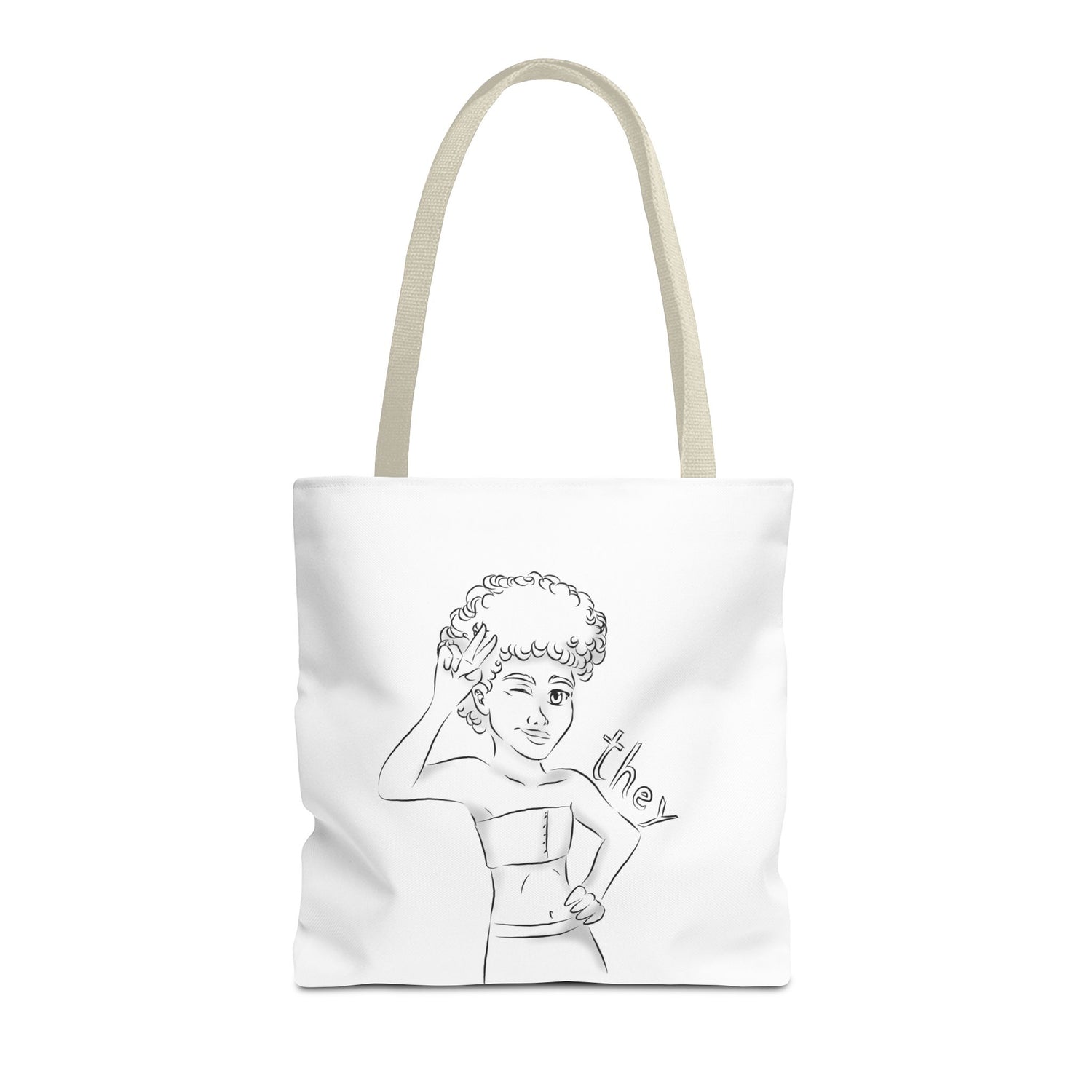 They Pronoun Tote Bag – Gender-Free, Black Line Art, Durable Polyester, Multiple Sizes | Inclusive LGBTQIA+ Accessory | Voce Lindx
