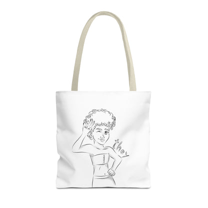 They Pronoun Tote Bag – Gender-Free, Black Line Art, Durable Polyester, Multiple Sizes | Inclusive LGBTQIA+ Accessory | Voce Lindx