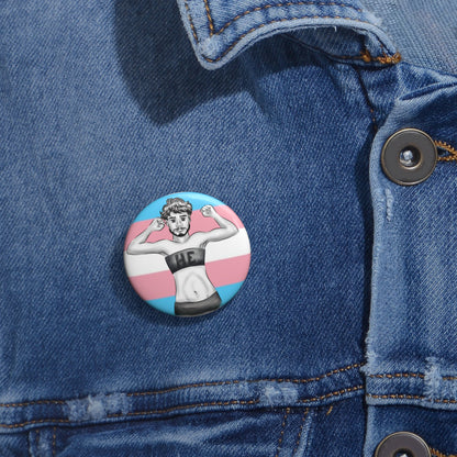 HE Pronoun Trans Pride Pin Button – Gender-Free, Transmasculine Art, Glossy Metal, Multiple Sizes | Voce Lindx