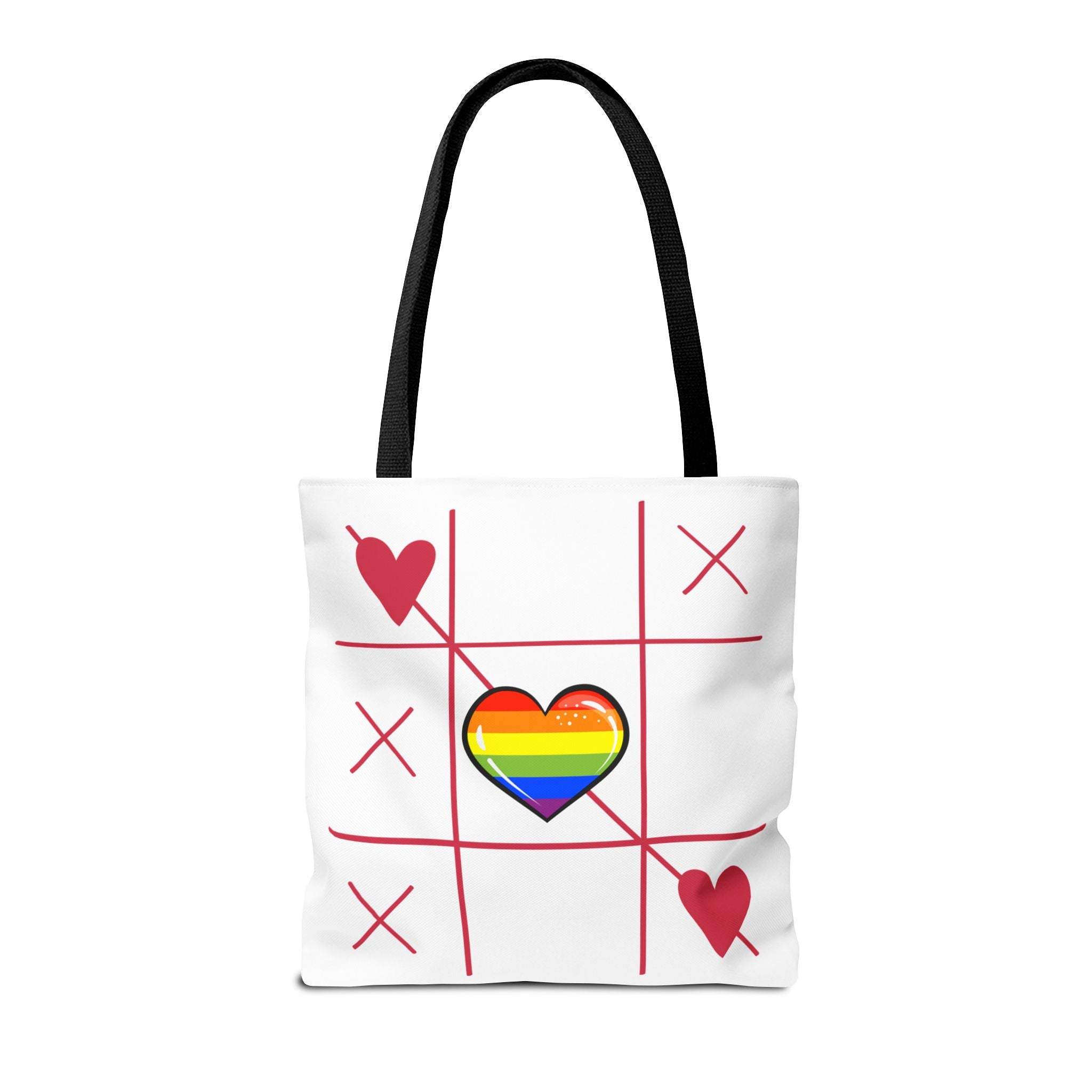 Rainbow Love Tote Bag – Tic Tac Toe Heart, Durable Polyester, Multiple Sizes | Inclusive LGBTQIA+ Accessory | Voce Lindx