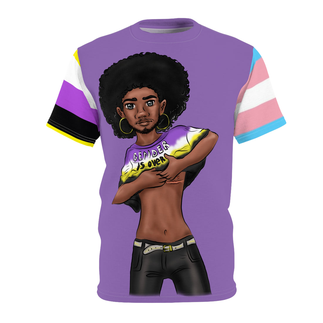 Gender Is Over Gender-Free Pride Tee – Trans & Nonbinary Flag Sleeves, Soft Microfiber, Inclusive LGBTQIA+ Fashion | Voce Lindx