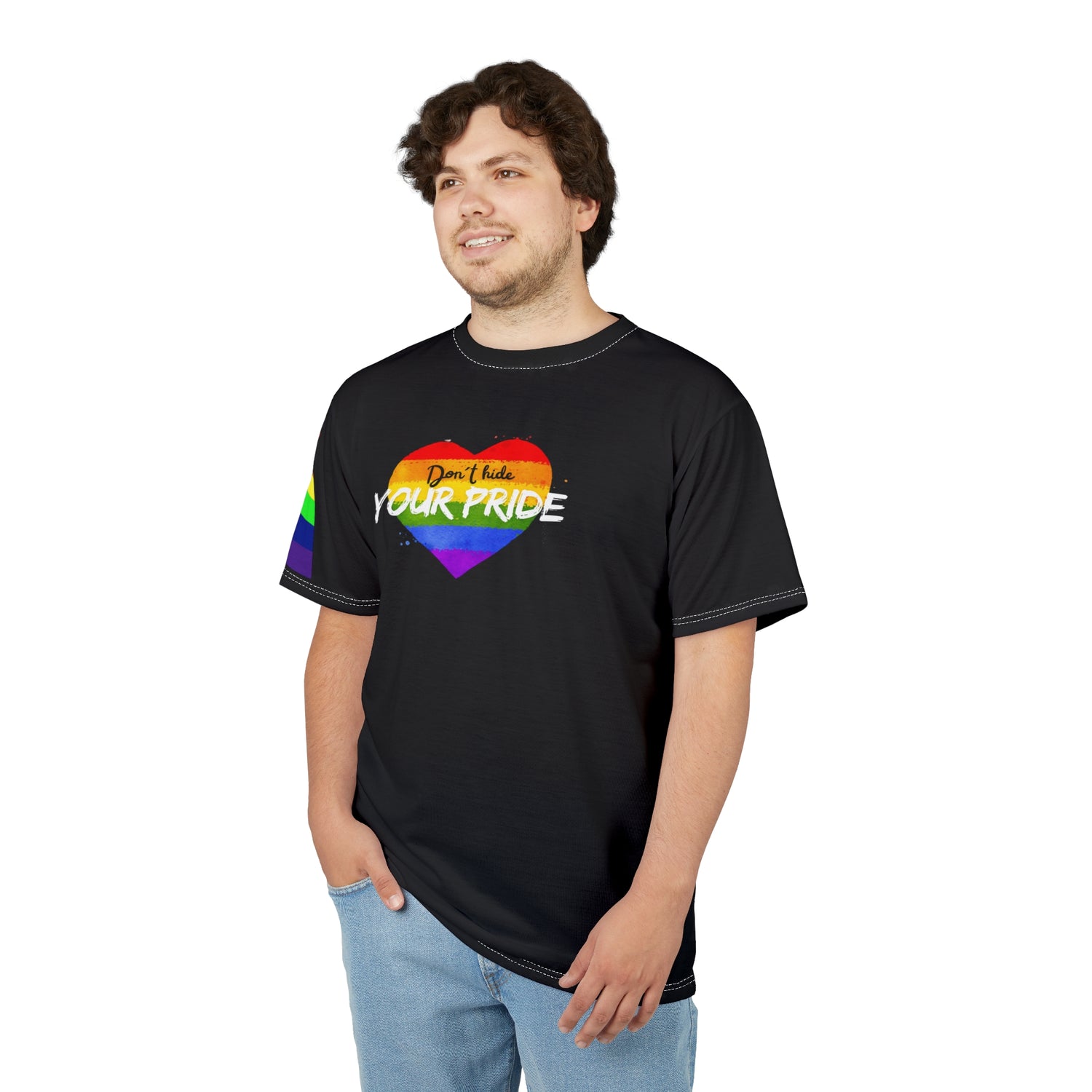 Don’t Hide Your Pride Gender-Free Tee – Rainbow Heart, Inclusive LGBTQIA+ Fashion | Voce Lindx