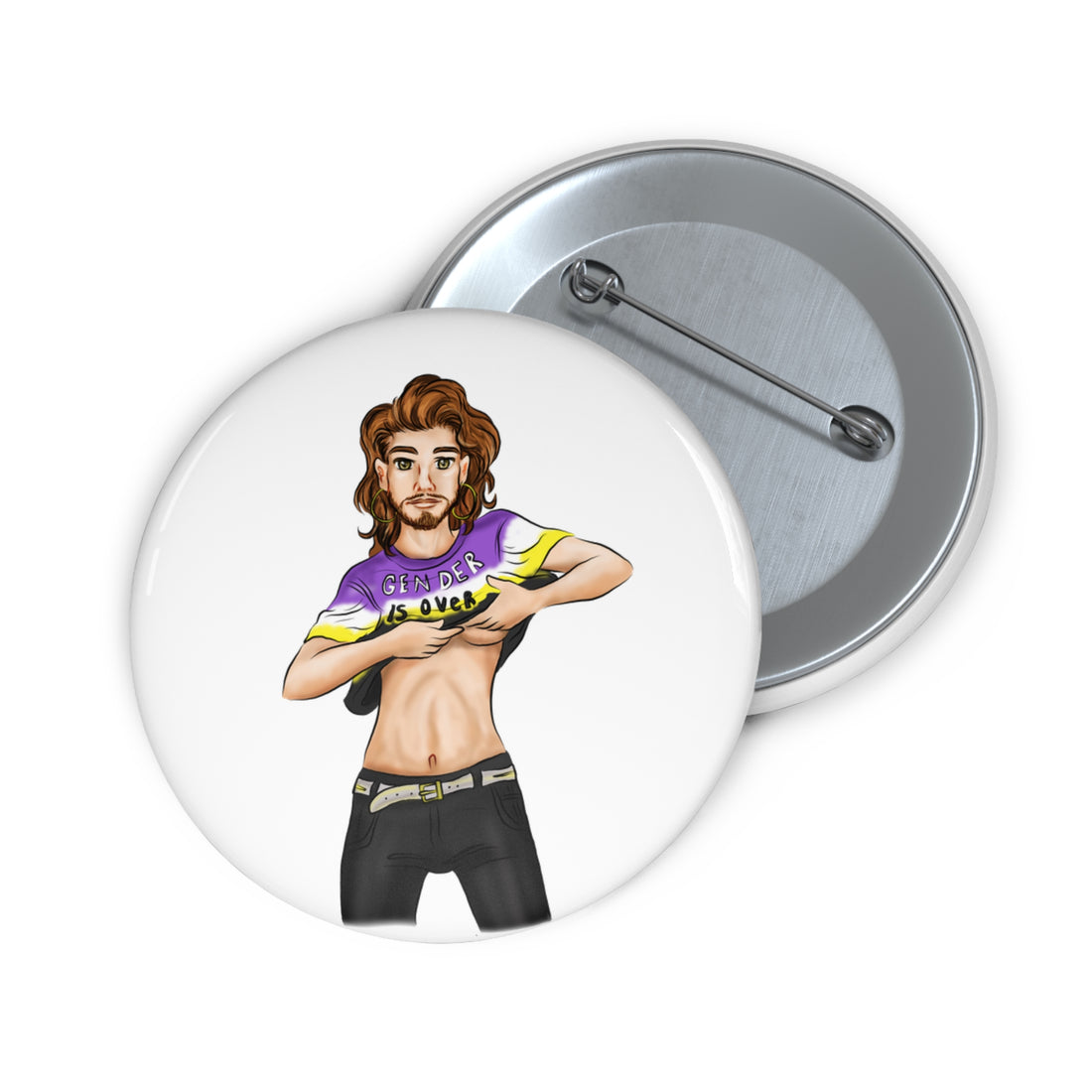 Gender Is Over Pin Button – Gender-Free, Inclusive LGBTQIA+ Art, Glossy Metal, Multiple Sizes | Voce Lindx