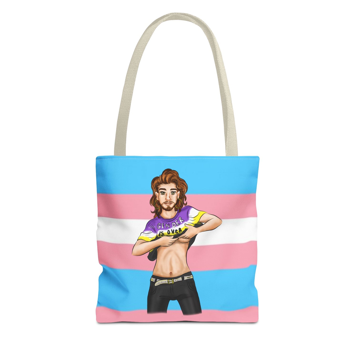 Trans Pride Tote Bag – “Gender Is Over” Art, Durable Polyester, Multiple Sizes | Inclusive LGBTQIA+ Accessory | Voce Lindx