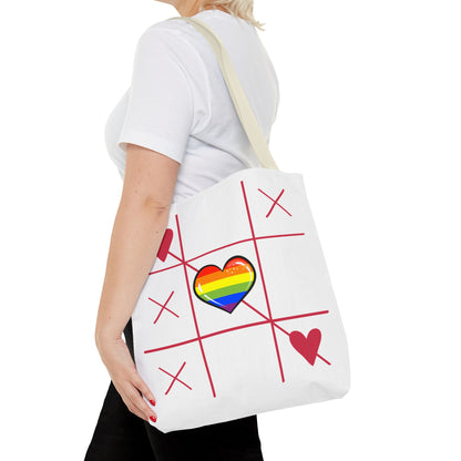 Rainbow Love Tote Bag – Tic Tac Toe Heart, Durable Polyester, Multiple Sizes | Inclusive LGBTQIA+ Accessory | Voce Lindx