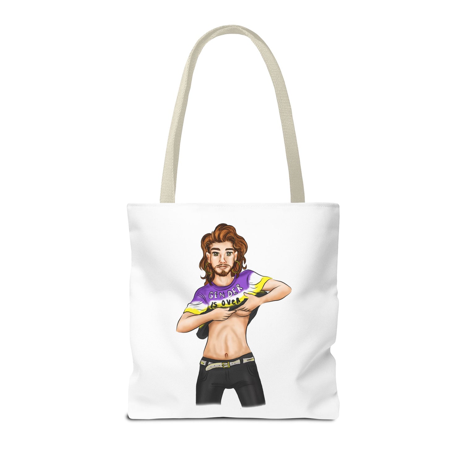 Nonbinary Pride Tote Bag – “Gender Is Over” Art, Durable Polyester, Multiple Sizes | Inclusive LGBTQIA+ Accessory | Voce Lindx