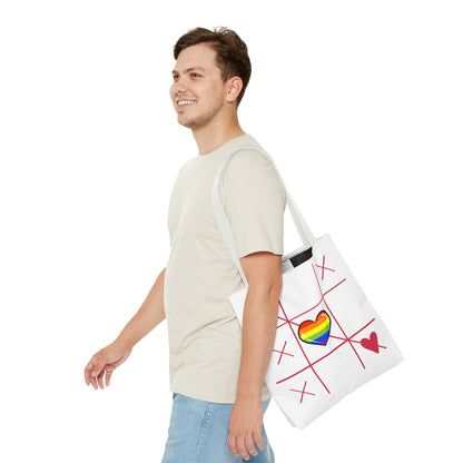 Rainbow Love Tote Bag – Tic Tac Toe Heart, Durable Polyester, Multiple Sizes | Inclusive LGBTQIA+ Accessory | Voce Lindx