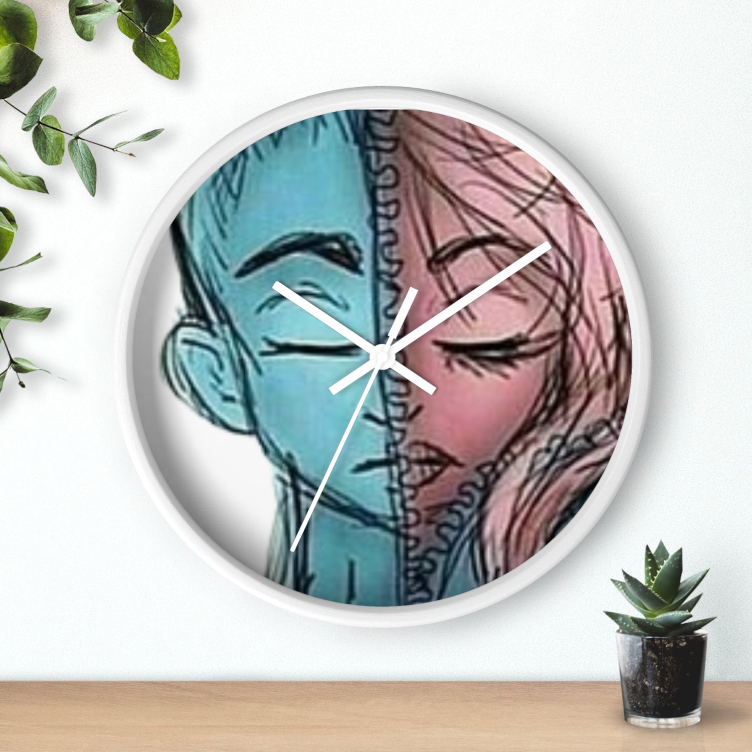 VOCE LINDX Wall Clock – Gender Expression Split Face Art – Silent Mechanism – Decorative Indoor Timepiece