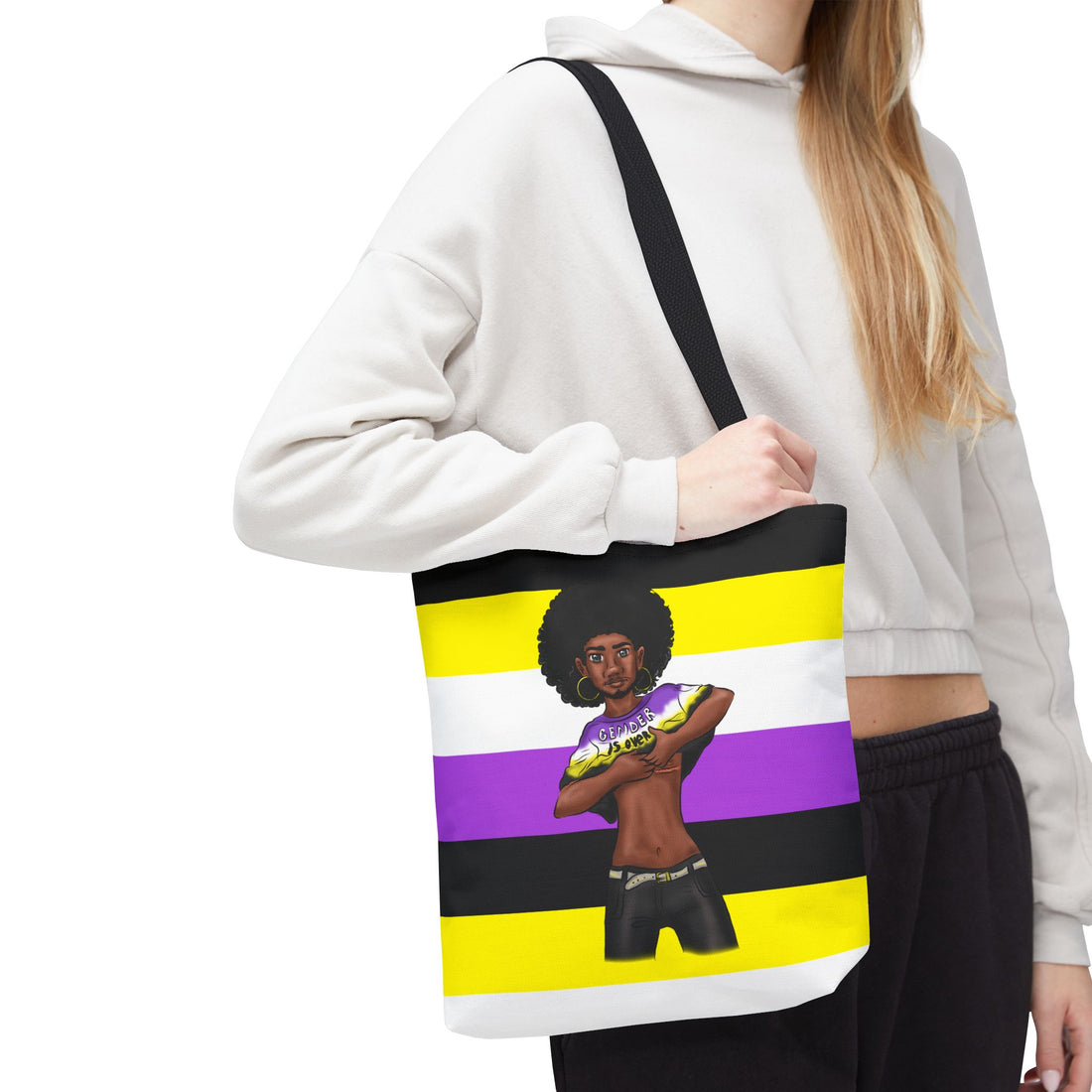 Nonbinary Pride Tote Bag – “Gender Is Over” Art, Durable Polyester, Multiple Sizes | Inclusive LGBTQIA+ Accessory | Voce Lindx