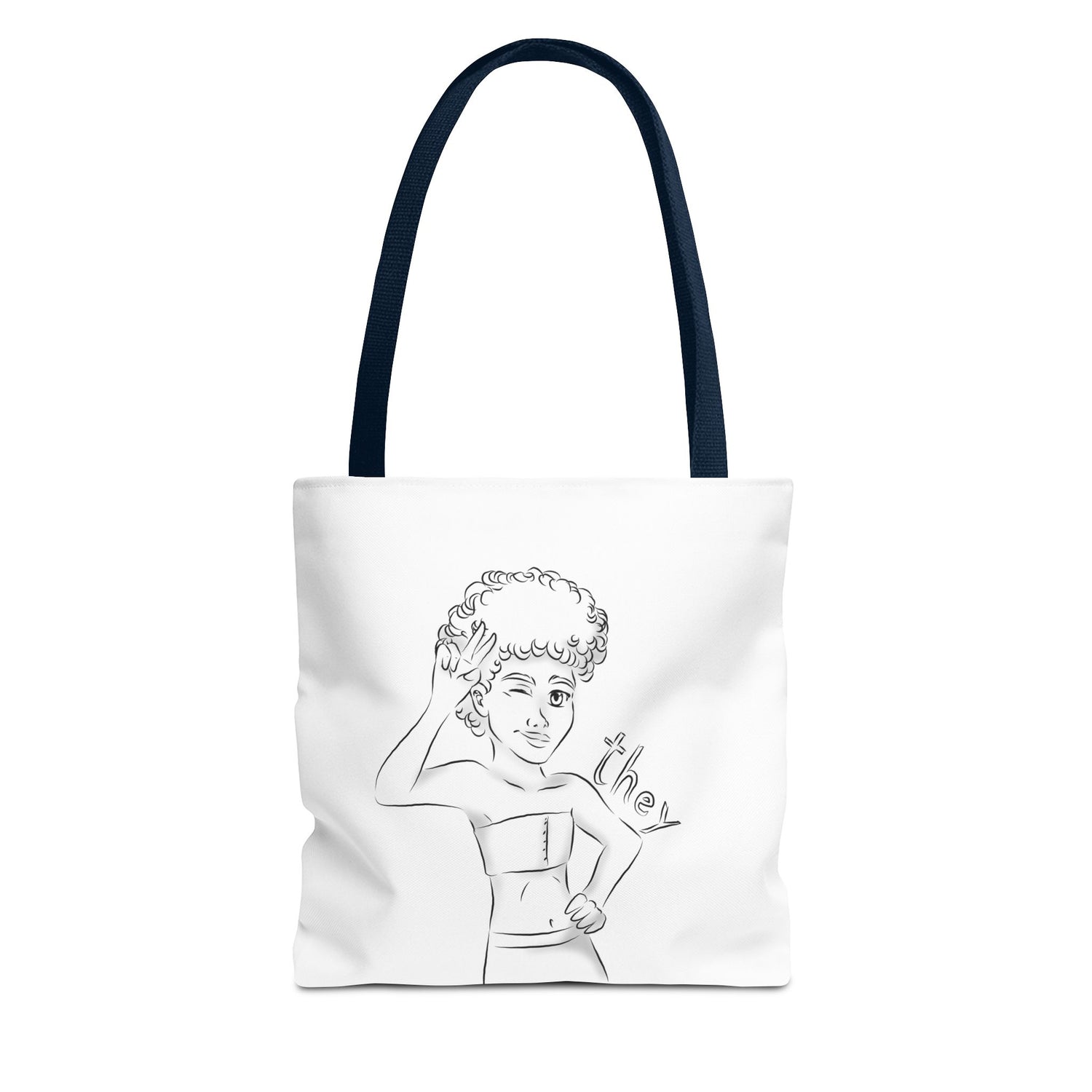 They Pronoun Tote Bag – Gender-Free, Black Line Art, Durable Polyester, Multiple Sizes | Inclusive LGBTQIA+ Accessory | Voce Lindx