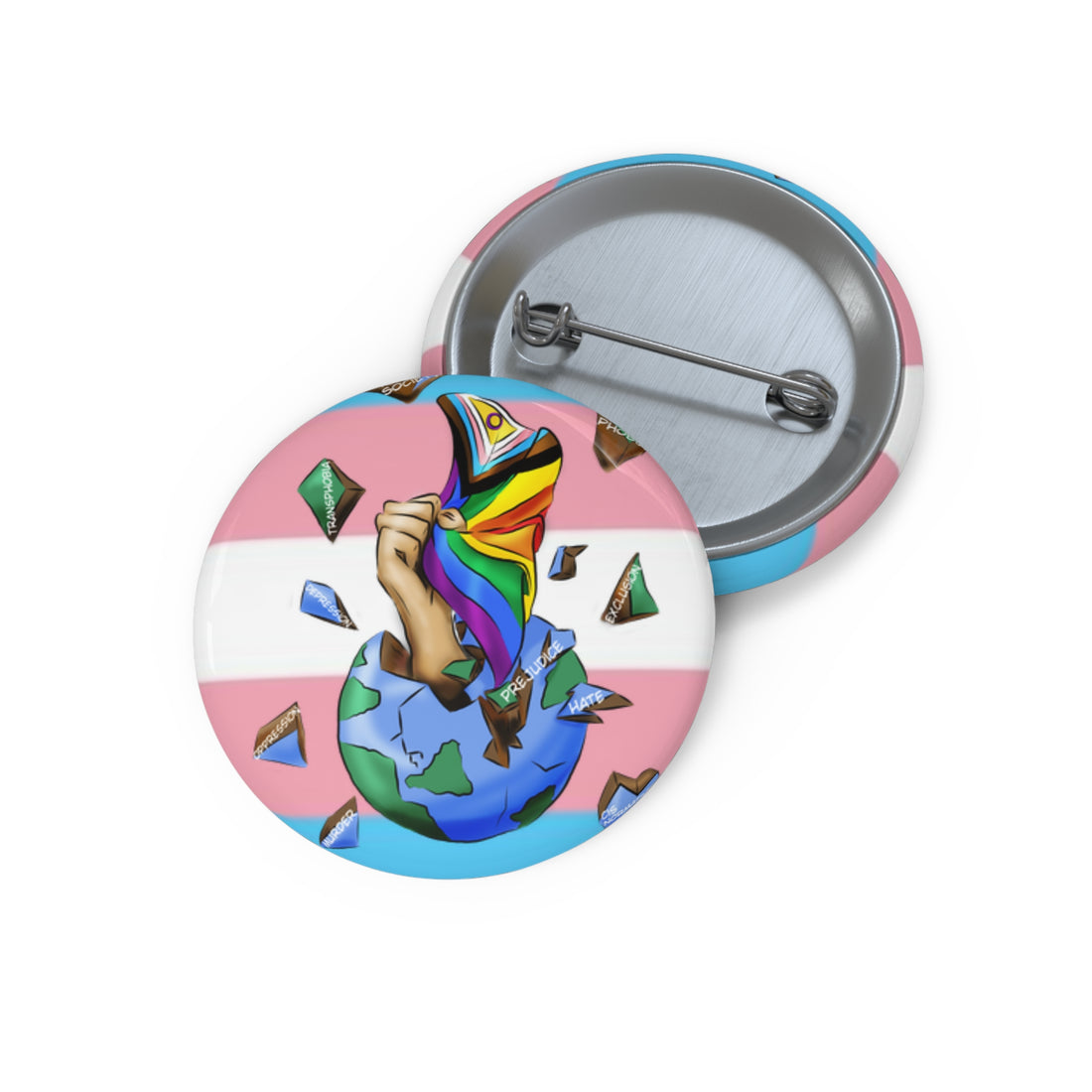 Resistance Pride Pin Button – Gender-Free, Progress & Trans Flag Art, Glossy Metal, Multiple Sizes | Voce Lindx