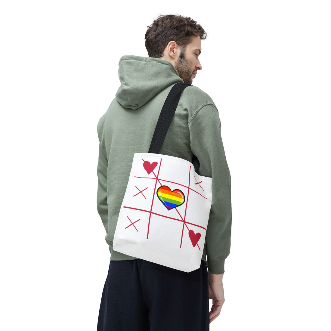 Rainbow Love Tote Bag – Tic Tac Toe Heart, Durable Polyester, Multiple Sizes | Inclusive LGBTQIA+ Accessory | Voce Lindx