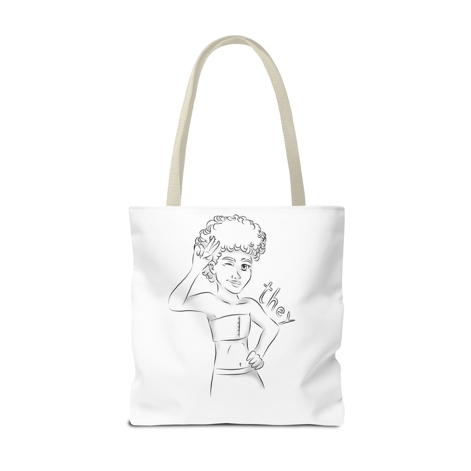 They Pronoun Tote Bag – Gender-Free, Black Line Art, Durable Polyester, Multiple Sizes | Inclusive LGBTQIA+ Accessory | Voce Lindx