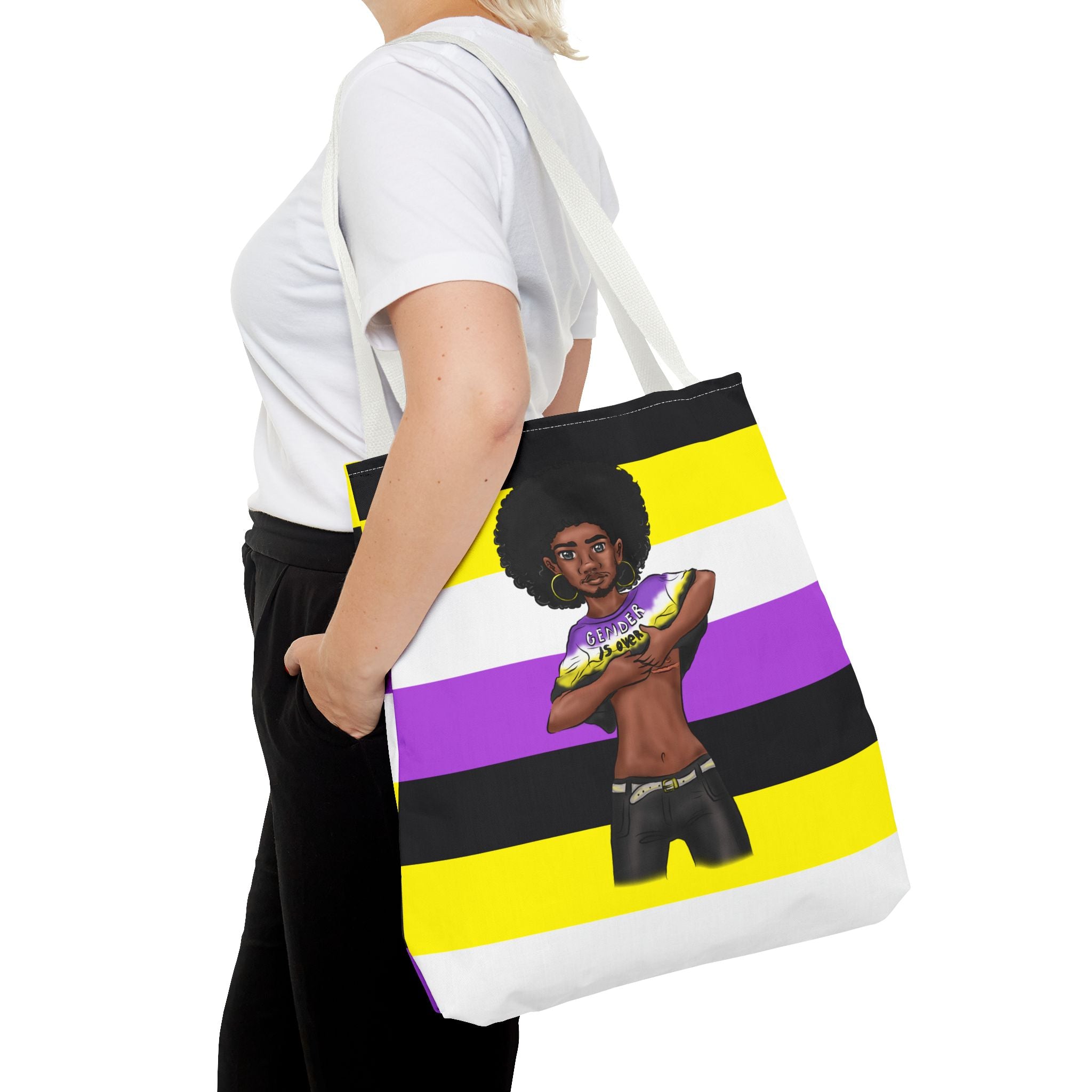 Nonbinary Pride Tote Bag – “Gender Is Over” Art, Durable Polyester, Multiple Sizes | Inclusive LGBTQIA+ Accessory | Voce Lindx
