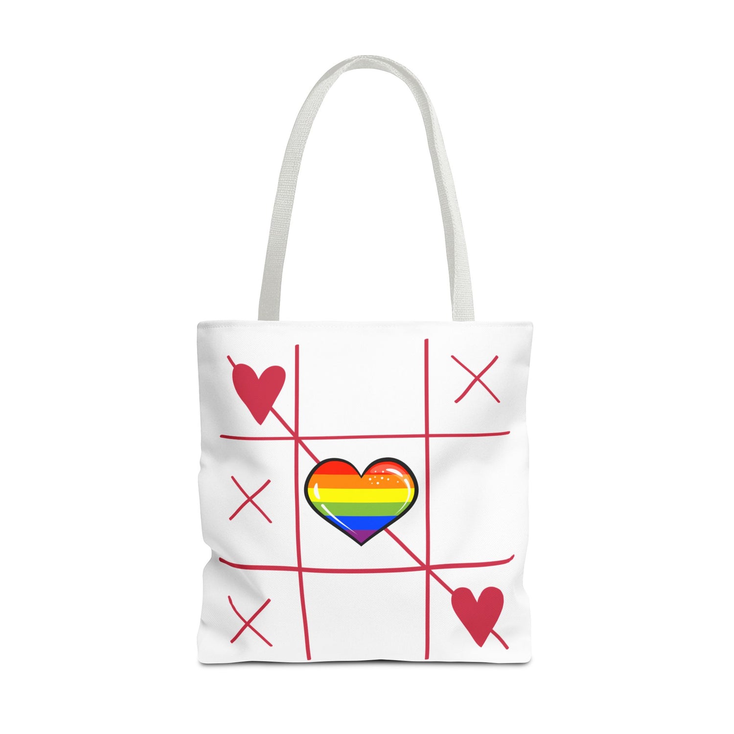 Rainbow Love Tote Bag – Tic Tac Toe Heart, Durable Polyester, Multiple Sizes | Inclusive LGBTQIA+ Accessory | Voce Lindx