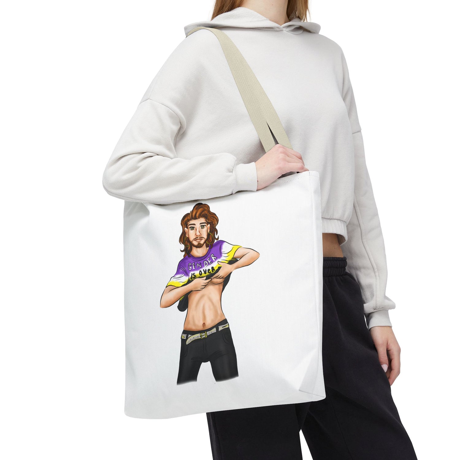 Nonbinary Pride Tote Bag – “Gender Is Over” Art, Durable Polyester, Multiple Sizes | Inclusive LGBTQIA+ Accessory | Voce Lindx