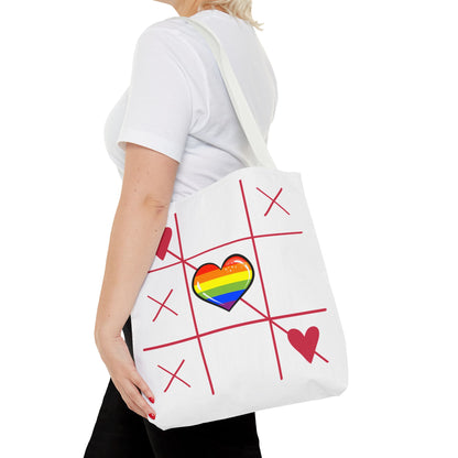 Rainbow Love Tote Bag – Tic Tac Toe Heart, Durable Polyester, Multiple Sizes | Inclusive LGBTQIA+ Accessory | Voce Lindx